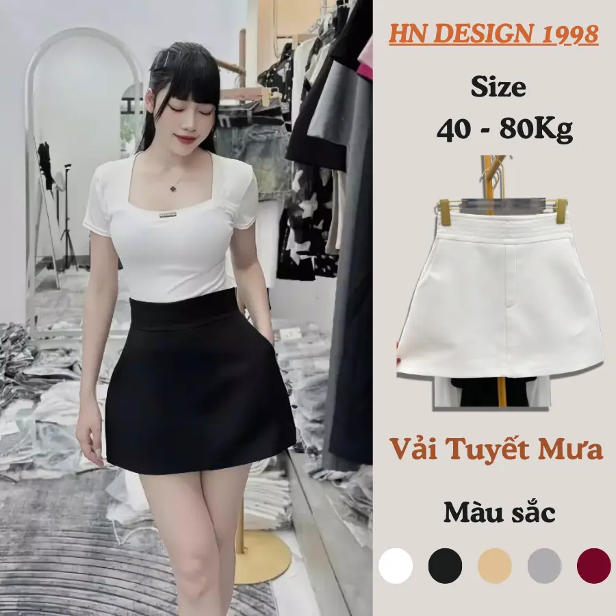 COMBO chân váy chữ A hot trend 2026 có BIGSIZE vải TUYẾT MƯA MỚI HN DESIGN chân váy cạp cao che mỡ bụng có quần bảo hộ có túi women 188 thoitrangnu