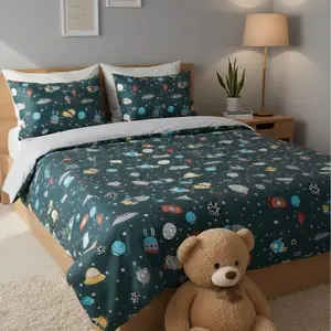 Bed Cover Set Sprei Anak Aostronot Roket x Abu muda Ukuran 90x200 120x200 160x200 180x200 200x200