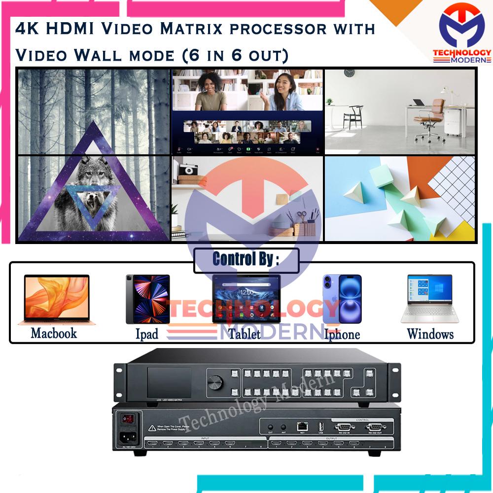 4K Video Wall Processor/Controller 2x3 3x2 (6 Input 6 Output) Built In Video Matrix Switch 4x4 6x6 8x8 With Customize Layout