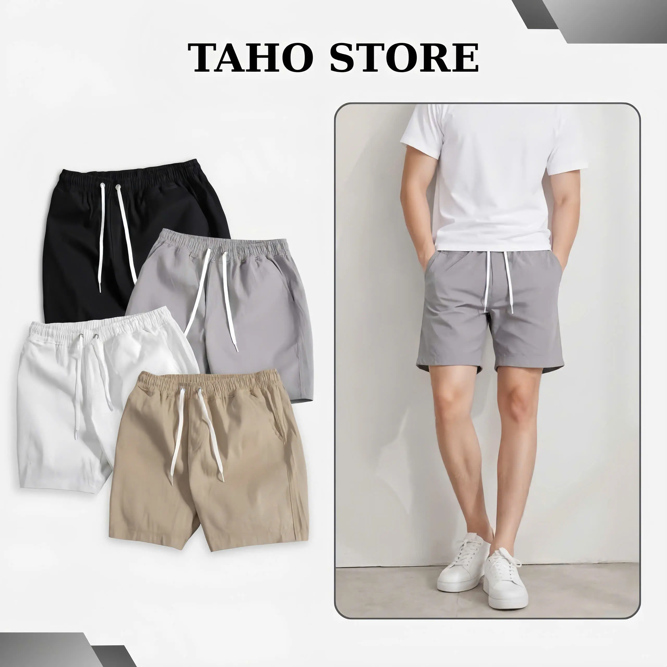 TAHO COMBO 2 Quần Short Kaki Nam Co Giãn Mới Cao Cấp Basic TAHO Form Trên Gối Cotton Co Giãn Mã 01-04 Có Túi Thoải Mái Hack Chân