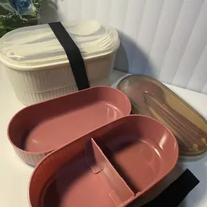 UHOUSE Lunch Box Bento 900ml 2 Susun / Kotak Makan Tingkat Plastik / Kotak Makan Oval 2 Sekat