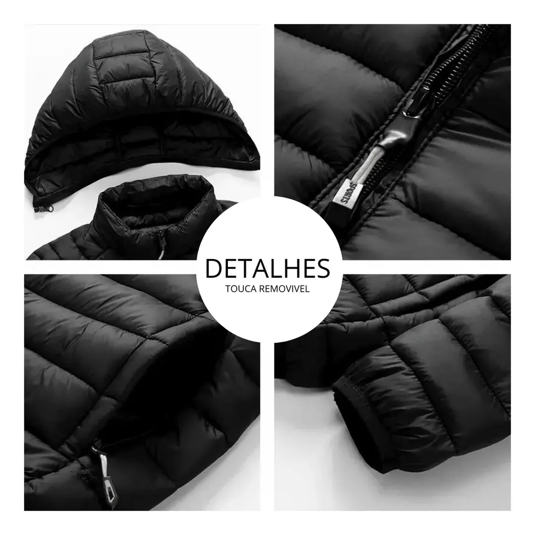Jaqueta Puffer Bobojaco Nylon Impermeável com Bolso e Capuz removivel