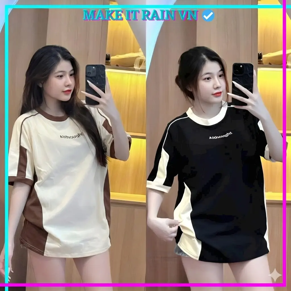 [MUA 3 GlẢM 10K, 2 GlẢM 5K KÈM QUÀ] Áo Thun Nam Nữ Raglan ALTHOUGH THÊU Make It Rain Áo Phông Unisex Form Rộng Cổ Tròn Top Nữ
