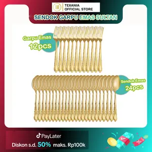 [EXCLUSIVE VOUCHER GUDANG] TEXANIA Sendok Emas Stainless Steel 2 Lusin Garpu Emas Stainless Steel 1 Lusin Makan Kitchenware