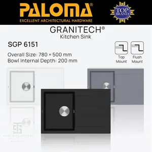PALOMA Kitchen Sink Granitech SGP 6151 Bak Cuci Piring 1 Lubang Besar Top Dan Flash Mount