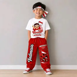 Stelan Anak Cewek Cowok Merah Putih 17 Agustus Kemerdekaan Baju Gambar 3-12 Tahun Fashion