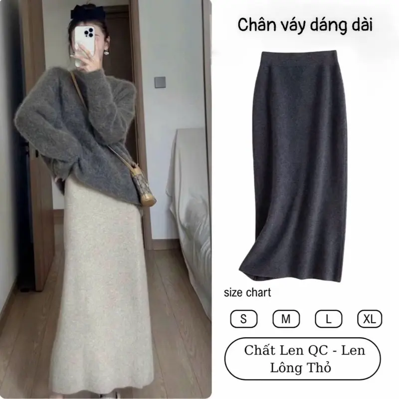 [DEAL HOT - 2 Phiên Bản Chiều Dài] Chân Váy Dáng Dài Midi Xẻ Sau Dáng A Chất Thun Len Lông Thỏ Có 2 Phân Loại Chiều Dài Siêu Hot