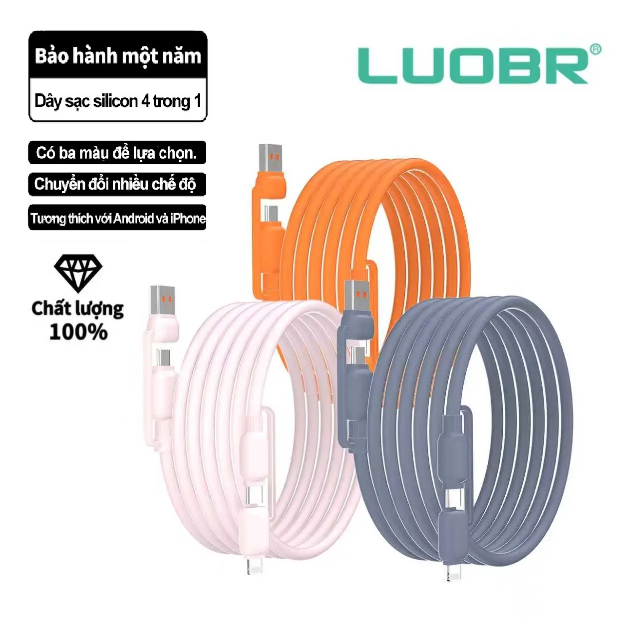 Dây Sạc Nhanh Đa Năng 4 Trong 1 Type C 240W Sạc Nhanh Type C -L 27W Cáp Sạc Dây Bọc Silicon Dẻo Chống Mất Thân Thiện Với Môi Trường - 1