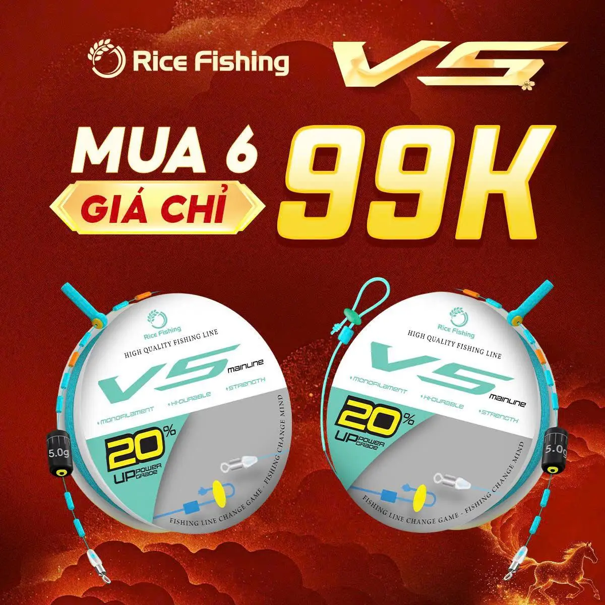 Dây trục câu đài V5 RICE FISHING nâng cấp tăng sức tải 20% DC-30