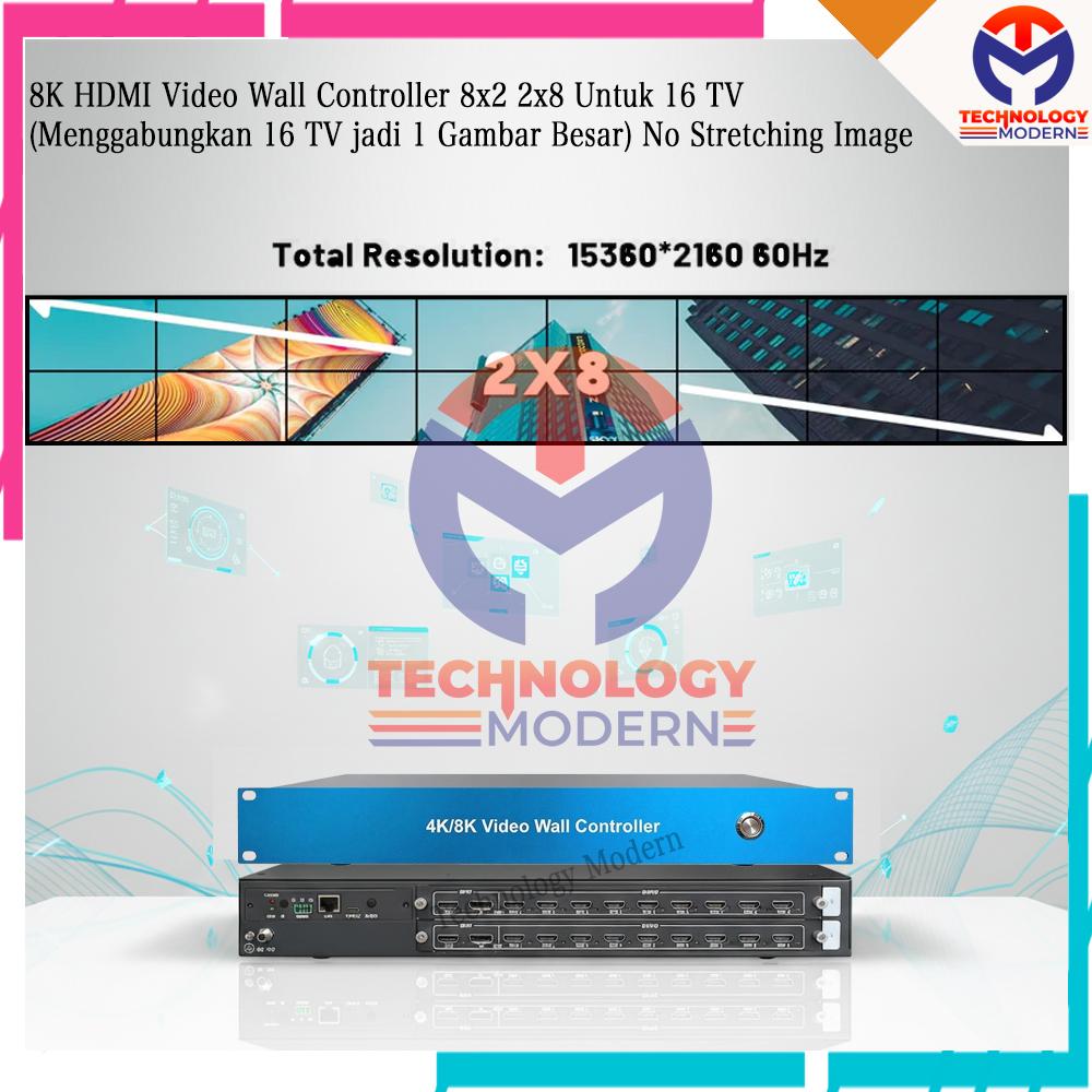 8K HDMI Video Wall Controller 2x8 8x2 Untuk 16 TV (Menggabungkan 16 TV Jadi 1 Gambar Besar) No Stretching Image