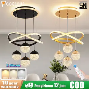 GOGEOUS Lampu Gantung Minimalis Kristal 72W 3 Warna LED 40cm Remote Control Ruang Tamu Kamar Tidur Mewah Dekoratif SNI
