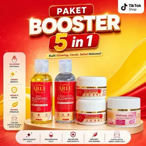 Arle Beauty Paket Booster 5in1 - Toner, Facial Wash, Day Glowing, Night Peel, & Whitening Jel Moisturizer untuk Kulit Cerah dan Sehat - Kotoran, Wajah