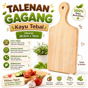 Talenan Kayu Gagang Tebal Kokoh Ukuran 26x13 cm Pemotong Buah Sayur Daging Roti Multifungsi Kitchenware