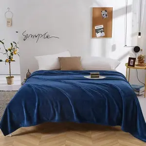 Ready Stok Selimut Bulu Lembut & Halus Pola Polos Uk Dewasa 180x200 cm - Navy blue  150x200cm