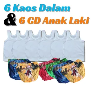 Paket Hemat 6 Kaos Dalam Anak dan 6 CD Anak Laki Laki Satu Set Pakaian Dalam Anak Laki Laki