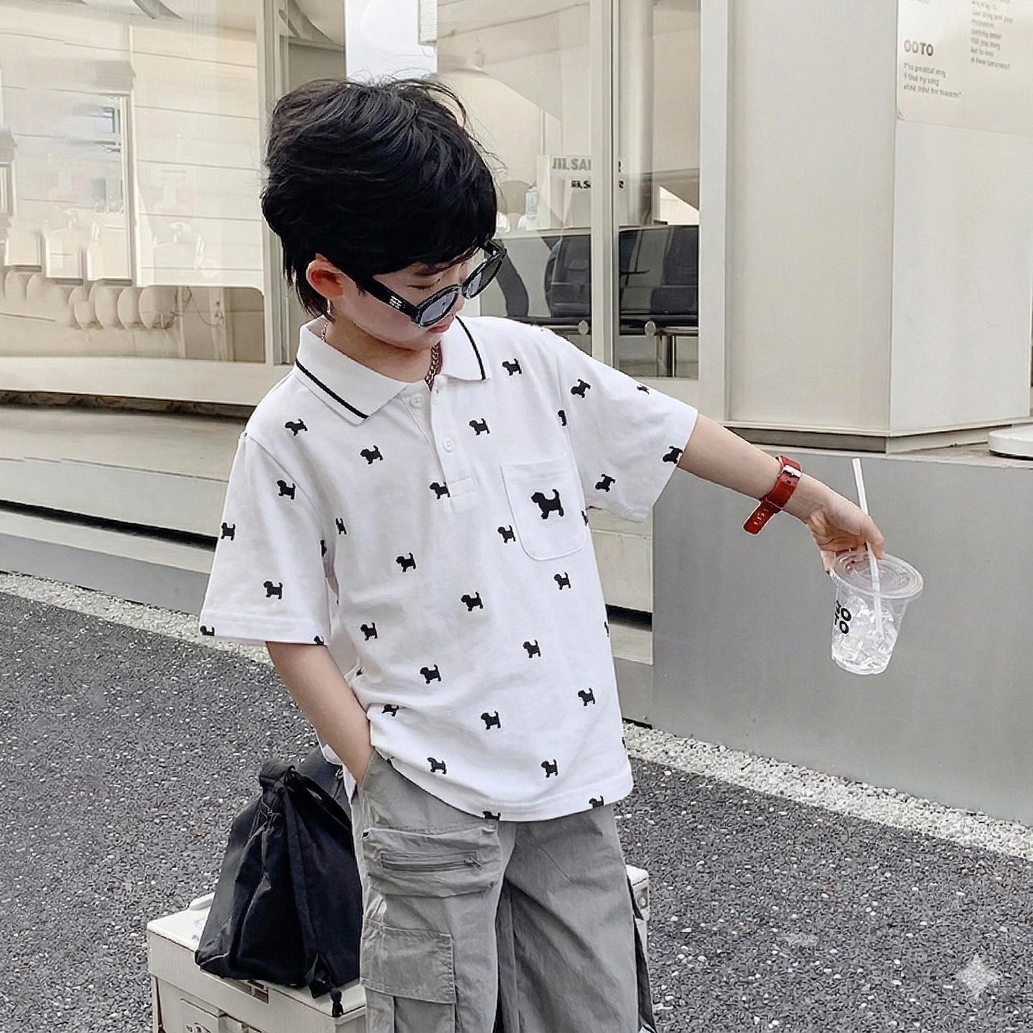 Áo polo bé trai họa tiết CÚN NHÍ EC dễ thương, chất cotton thoáng mát cho bé 9-44kg,