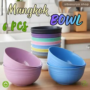 Mangkok Bowl Plastik 6 PCS Kapasitas Besar Banyak Warna BPA Free Anti Pecah Diameter 15 cm Aesthetic Elegant & Glossy