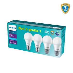 Philips Lampu Essential LED Bulb Bohlam 9W E27 6500K Putih Multipack Isi 4