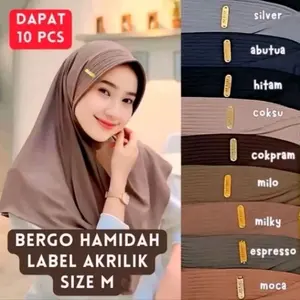 100ribu dapat 10 pcs hijab bergo hamidah size m label akrilik pet nyaman tebal