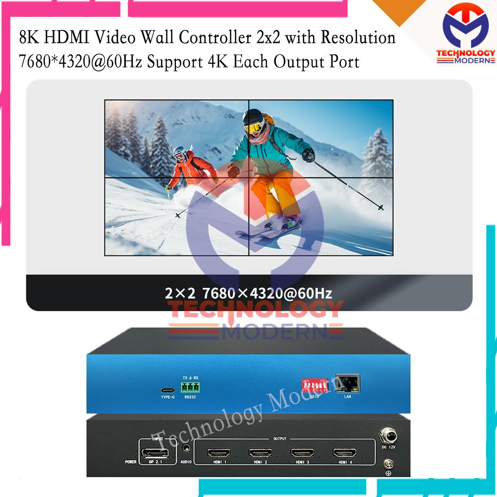 8K HDMI Video Wall Controller 2x2 with Resolution 7680*4320@60Hz Support 4K Each Output Port