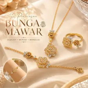 Set Perhiasan Vintage: Kalung Mawar Berlian, Gelang Camelia&Cincin Motif Klasik, Elegan untuk Wanita