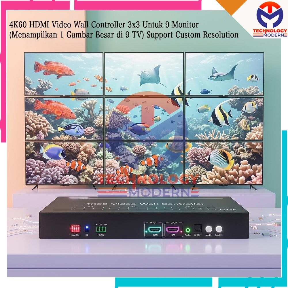HDMI Video Wall Controller 3x3 (Menampilkan 1 Gambar Besar di 9 Monitor) Support Loop Out & Audio Over HDMI