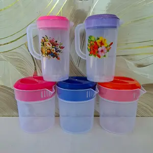 Askans 1.5Liter & 1Liter - Teko Plastik Transparan dengan Tutup Warna-warni dan Desain Bunga