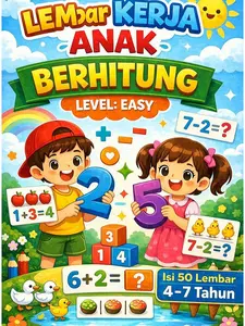 Lembar Kerja Anak Berhitung Usia 4–7 Tahun | 50 Lembar | Belajar Matematika Anak PAUD TK