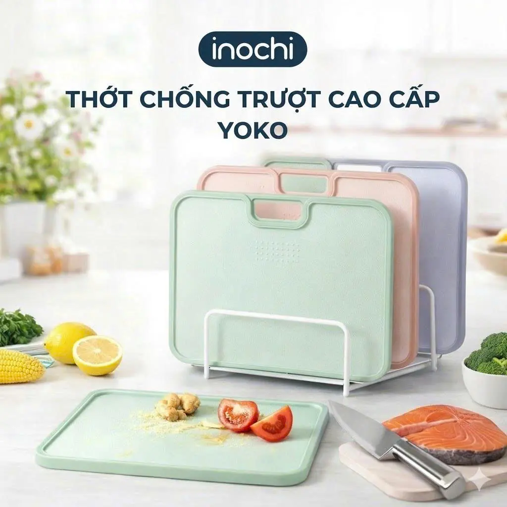 Thớt Nhựa Chống Trượt PP, Kháng Khuẩn, Chống Tràn Nước, Gia Dụng Nhà Bếp Thông Minh, Kích Thước Lớn, Dùng 2 mặt thớt inochi