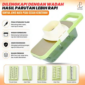 Parutan Stainless 5 Pisau + Wadah Transparan Premium Vegetable Cutter Slicer Serbaguna