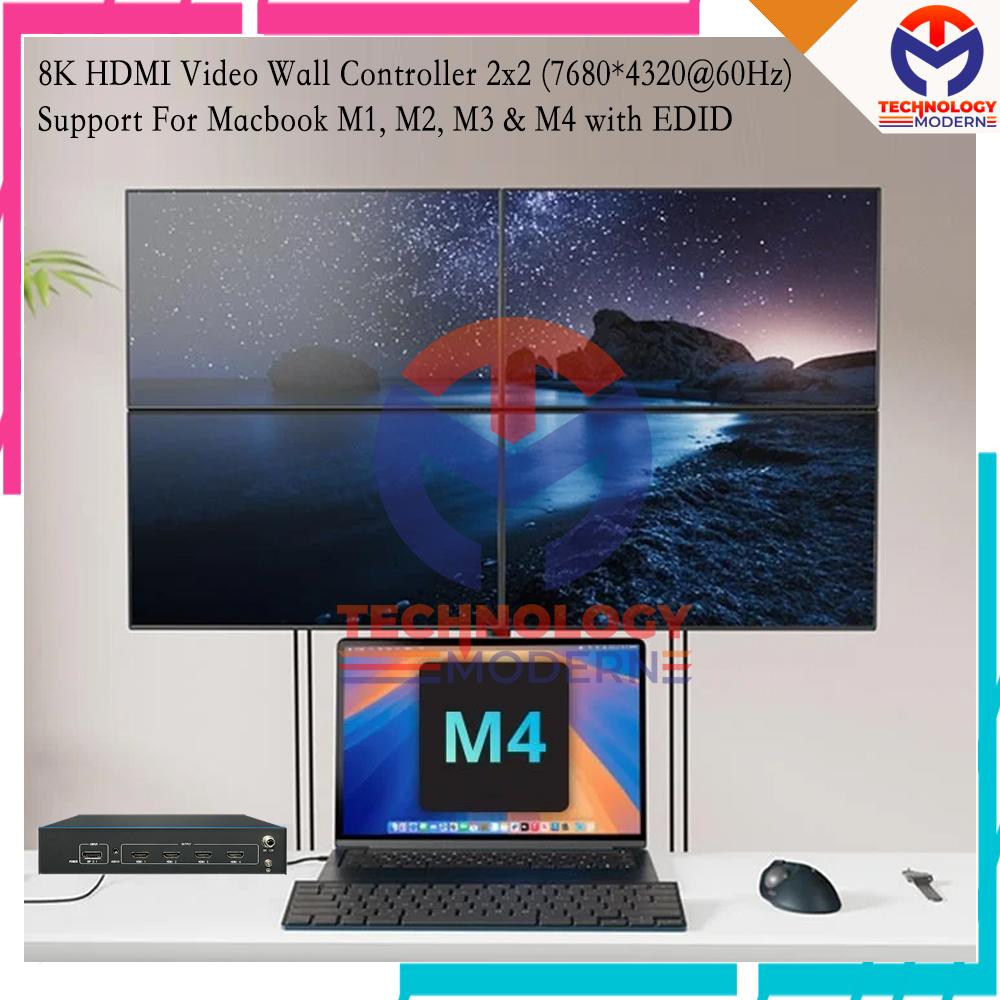 8K HDMI Video Wall Controller 2x2 (7680*4320@60Hz) Support For Macbook M1 M2 M3 M4 with EDID Management