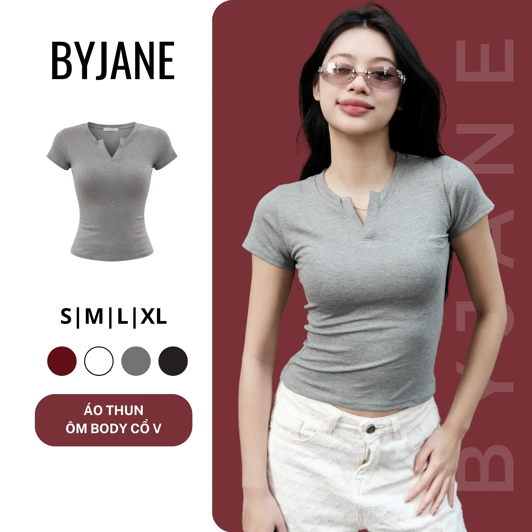 (MỞ BÁN) Áo Thun Cổ Trụ Tàu Ôm eo BYJANE-356