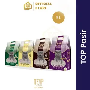 TOP Pasir Kucing TOP Cat Litter 5 L - Terbuat dari Bentonit - Aroma Lemon, Coffee, Lavender, Apel - Menjaga Kebersihan