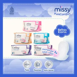 Pembalut MISSY PURE COMFORT All Varian / Bebas Bergerak Seharian / Menyerap 3x Lebih cepat / Bebas Klorin / Pembalut dan Pantyliner Kering  Wanita / Perawatan Miss V Menstrual Cup Tampon Menstruasi / Anti Jamur Virus / Bebas Bocor  / Gatal /  Keputihan