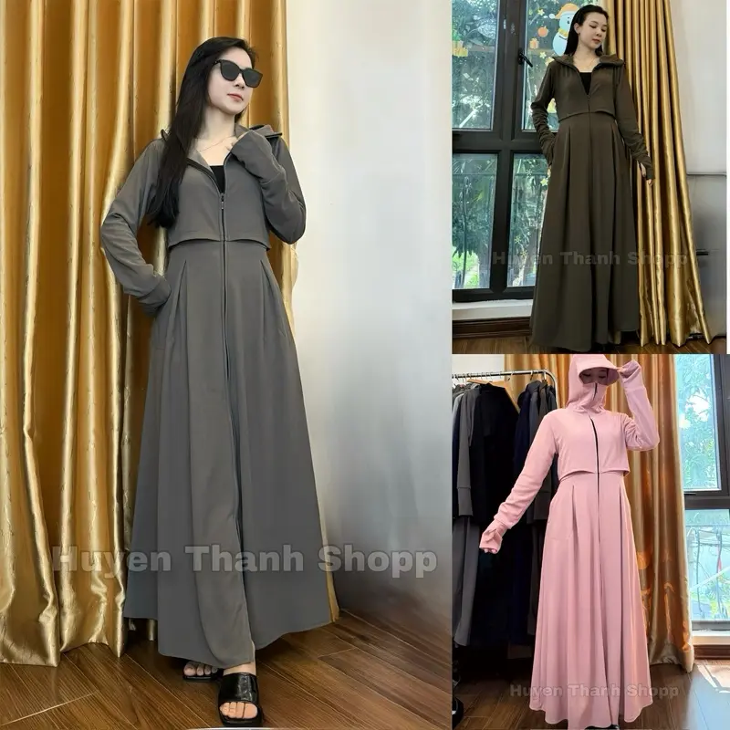 ( Áo chống nắng thân trên và tay áo hai lớp. Thân dưới xoè bung một lớp ) Áo chống nắng dài toàn thân chống tia UV.TopSport - 1