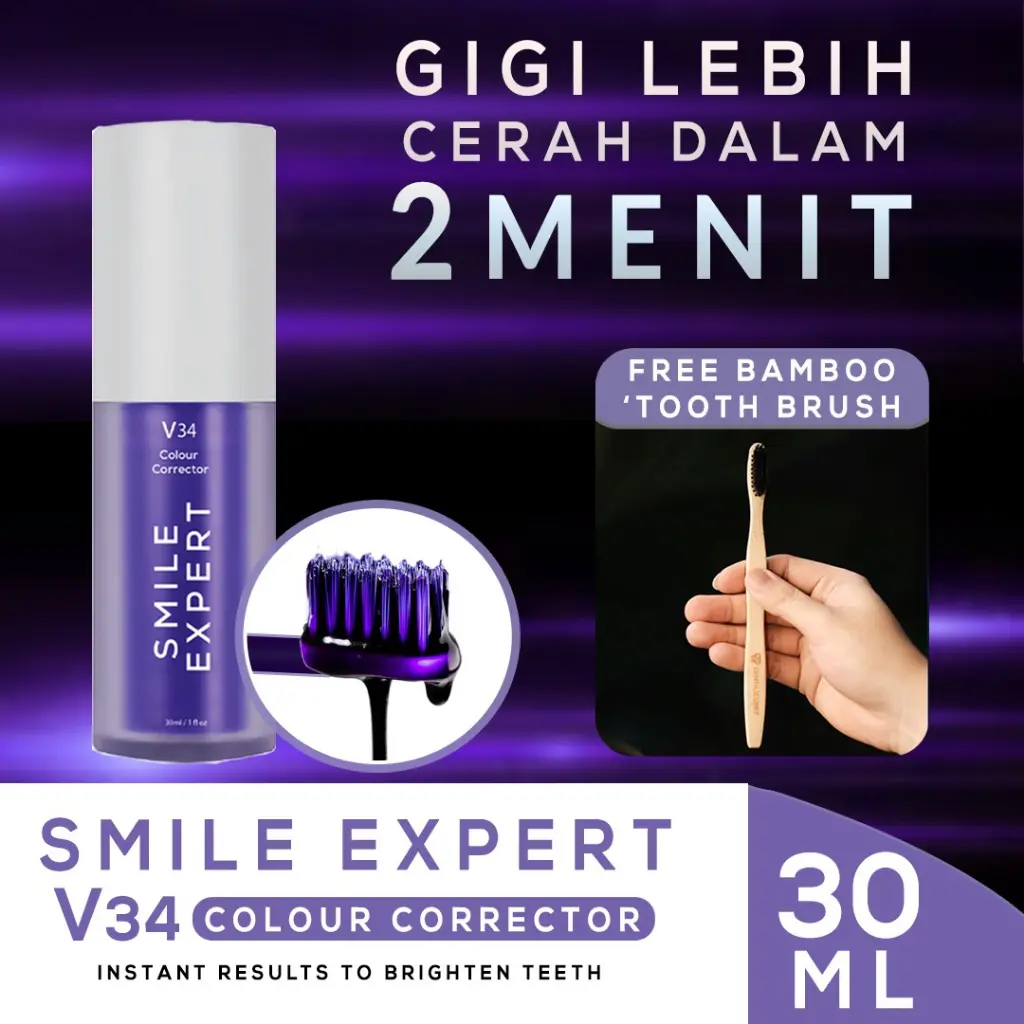 PEMUTIH GIGI SMILE EXPERT V34 PURPLE TOOTPASTE COLOR CORRECTOR ...