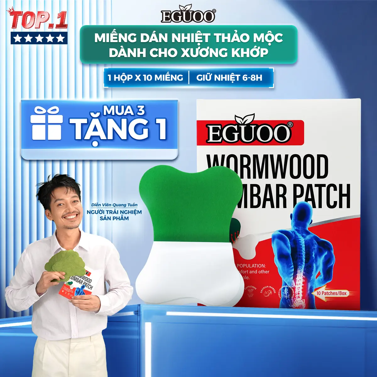 Miếng Dán Nhiệt Thảo Mộc Hỗ Trợ Giảm Đau, Tê Mỏi, Giúp Làm Dịu Cơn Đau Cơ EGUOO - 1 Hộp 10 Miếng