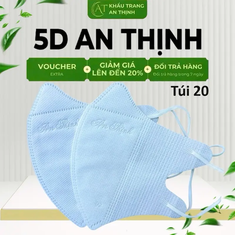 200-400 Cái 5D AN THỊNH Túi 20 cái 3 lớp Kháng khuẩn dùng một lần, thoáng khí, thiết kế 3 lớp, 1 lớp kháng khuẩn vải không dệt, mang lại cảm giác thoải mái không bị đau tay - 1