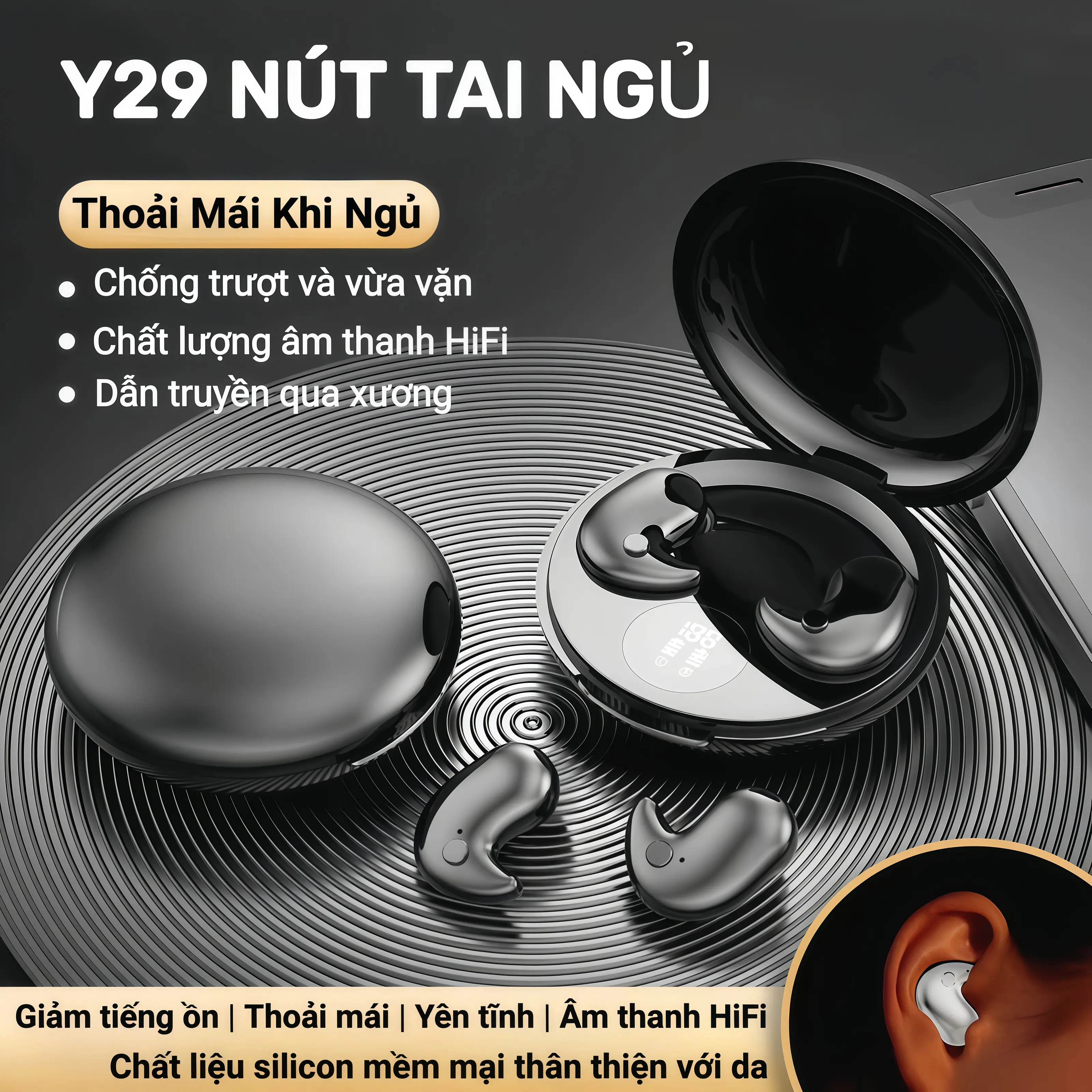Tai nghe ngủ Y29 [3 Quà tặng] 1 Nhãn dán hoạt hình+1 Bao tay chơi game+1 Dây buộc, Không dây Bluetooth với thiết kế hình elip, Âm thanh trung thực cao, iPX5 không thấm nước, Giảm tiếng ồn ENC
