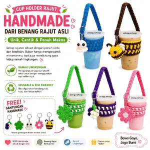 [alsip.shop] Cup Holder Rajut Free gantungan |Handmade Aesthetic Collection - Gantungan Cute dari Benang Rajut Asli untuk Gelas Kopi & Boba - Hadiah Lucu & Stylish - Desain Unik Gemas - 100% Handmade - Ringan & Nyaman - Cocok untuk OOTD & Hadiah