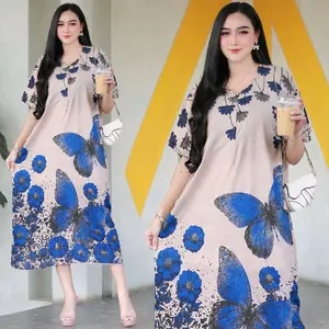 Daster Jumbo Aura Viral Busui Bumil Adem Nyaman Rayon Hamil Ibu Wanita dengan Desain Daun Mas Viral & Kantong Depan untuk Menyusui