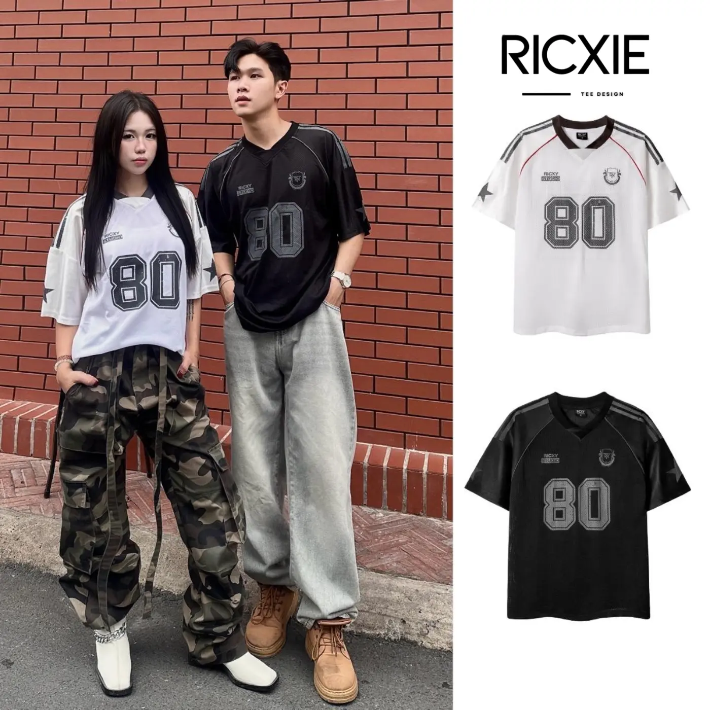 Áo Thun Thể Thao Số 80 Local Brand RICXIE Unisex Nam Nữ From Rộng Tay Lỡ từ 40kg đến 120kg