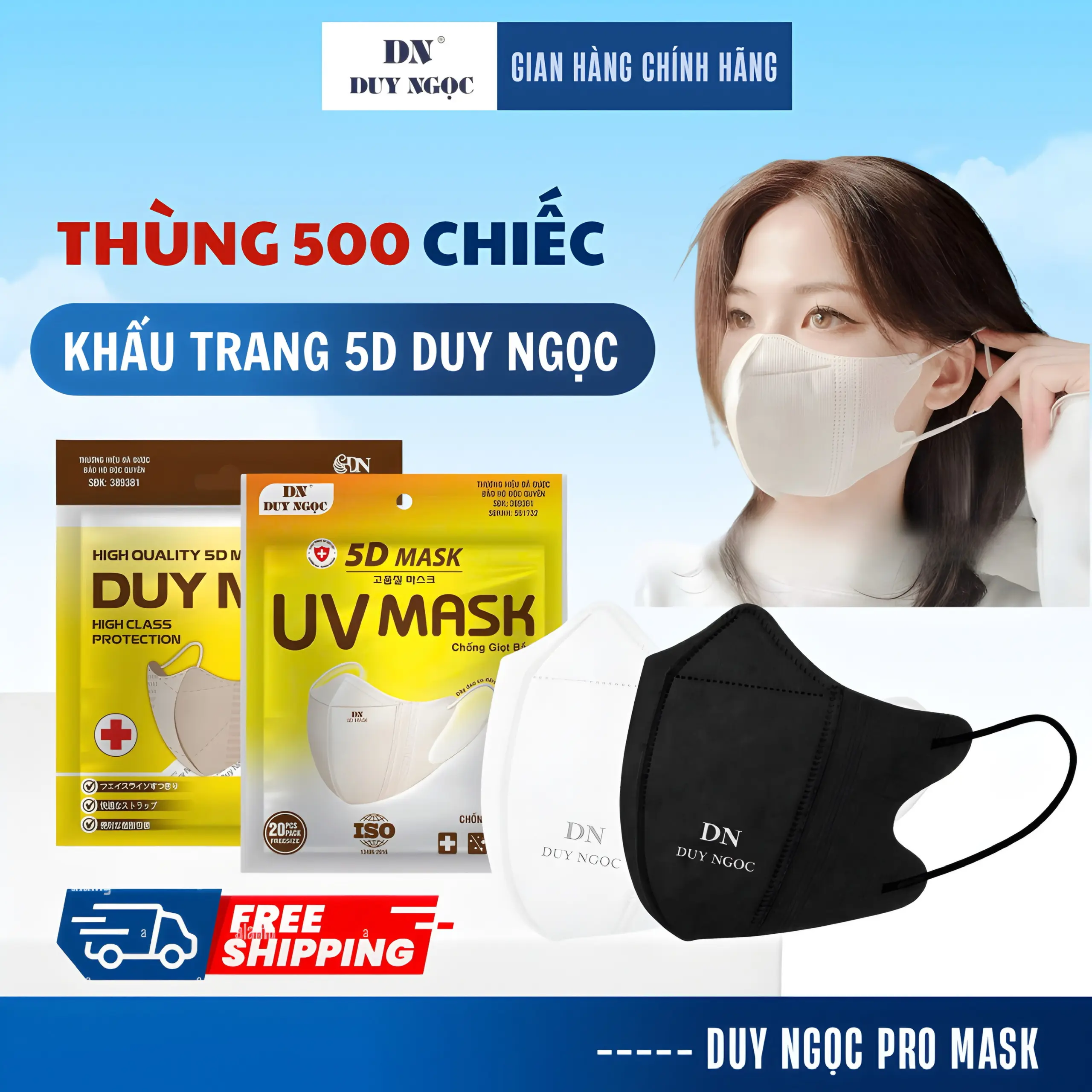[GIẢM GIÁ CHÀO HÈ ] THÙNG 500 CHIẾC KHẨU TRANG 5D DUY NGỌC, 3 Lớp Vải Không Dệt Cao Cấp Mềm Mịn, Chống Bụi Mịn Và Tia UV