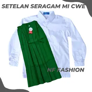 SETELAN SERAGAM MI PUTIH HIJAU PANJANG ANAK PEREMPUAN/SETELAN PUTIH HIJAU PANJANG ANAK PEREMPUAN Baju Rok Fashion