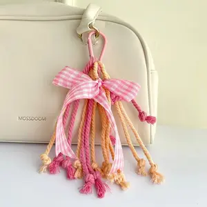 Bag Charm Ribbon Pita Kotak Tali katun Gantungan Tas Macrame Keychain Tumbler Charm Lucu Aestetik