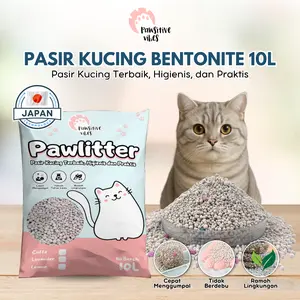 Pawsitive Vibes Pasir Kucing Bentonite 10L Higienis & Praktis, Cepat Menggumpal, Pewangi Tahan Lama, Ramah Lingkungan, Bebas Debu, Lavender