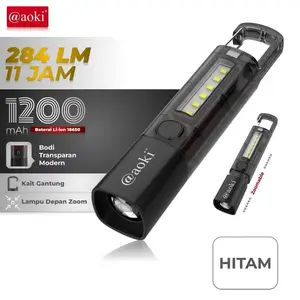 AOKI Senter LED Zoom AK-1612 Multifungsi 4 Mode Cahaya Dengan Lampu Emergency Transparan TypeC Baterai 1200mAh Putih