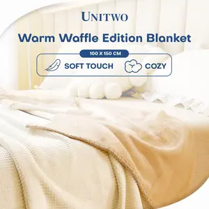 UNITWO ffle Blanket – Selimut Rajut ffle Lembut & Nyaman - Pearl White