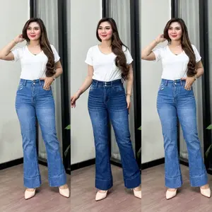 SUNDAY - Celana Cutbray Geisha Kancing 2  Petitie  Jeans Highwaist Lipatan Kaki Lebar Jeans Strecht Panjang Celana 94 cm Wanita Model Tren Stylist