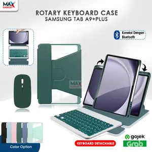 360 Rotating Keyboard For Samsung Galaxy Tab A9 Plus A9+ 11 Inch 2023 Keyboard Bluetooth Mouse Case Slot Pen Magnet Akrilik Flipcase Flipbook Bookcover Warna Pink Biru